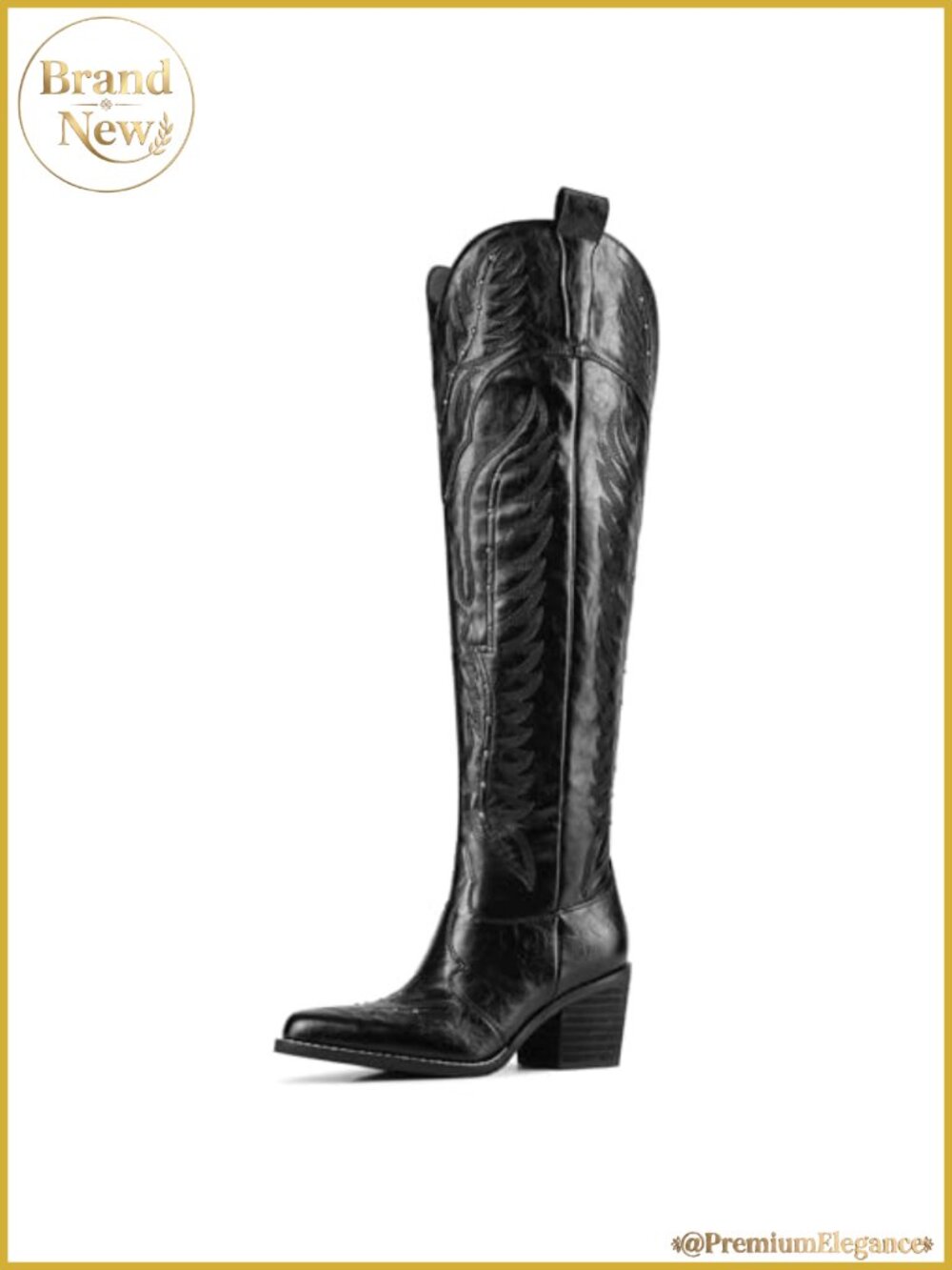 Embroidered Over the Knee Cowboy Boots Wide Calf Chunky Heel Thigh High Women's